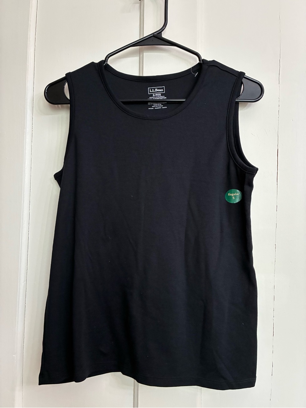 L.L.Bean Supima Cotton Black Solid Round Neck Sleeveless Tank Top Womens S -NWOT